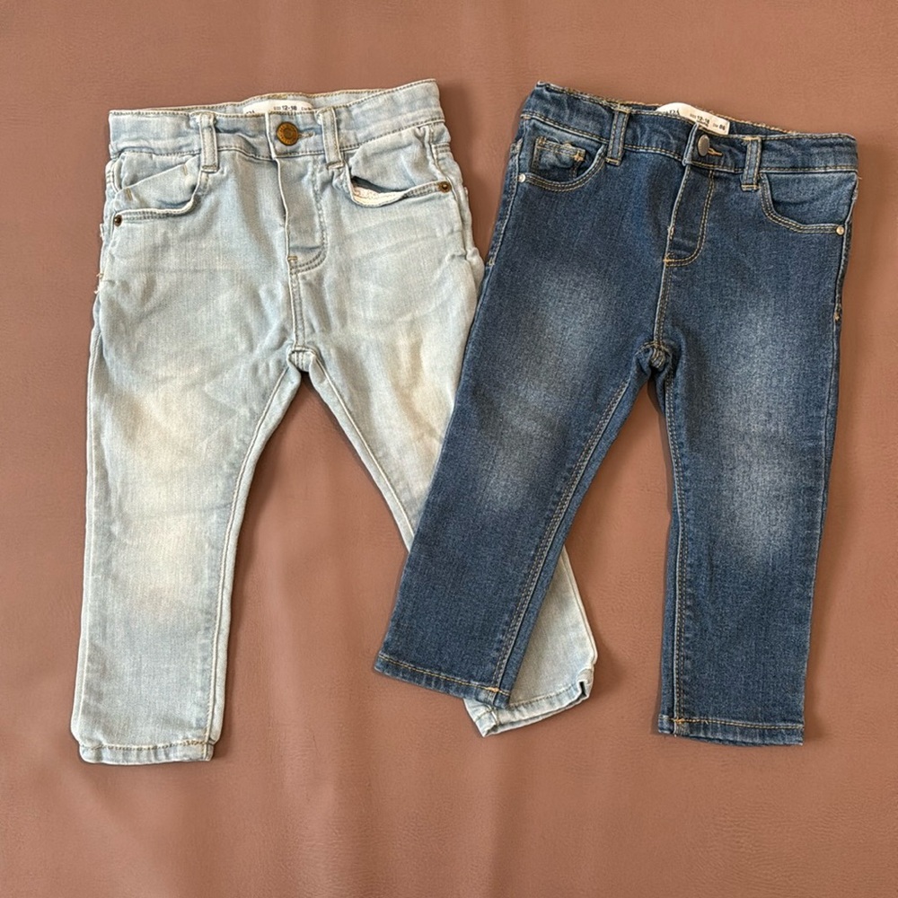 Zara Skinny Jeans- light wash + dark wash Sz 12-18 Months